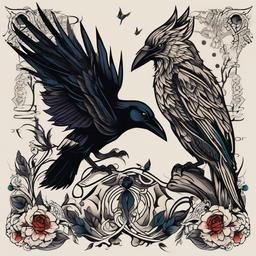 crow and wolf tattoo  simple vector color tattoo