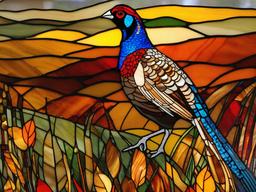 Stained Glass Pheasant - Pheasant in autumn field  