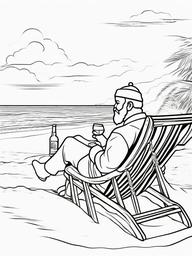 Santa on Vacation Coloring Pages - Relaxing at the Beach with a Cocktail  minimal black outline printable sheet, coloring page