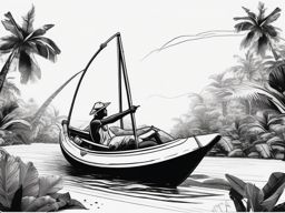 Banana boat ride ink. Tropical adventure in ink.  black white tattoo style, minimalist design,white background