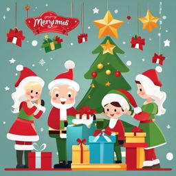 Merry Xmas Clipart,Decorating a family holiday album  simple, 2d flat