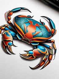 Cancer Crab Tattoo-Unique and creative tattoo featuring a crab, representing the Cancer zodiac sign in a stylized manner.  simple color tattoo,white background