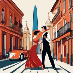 Buenos Aires clipart - Obelisco and Tango dancers in Argentina, ,color clipart vector style