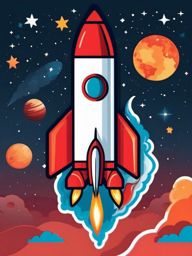 Rocket in Space Sticker - Rocket soaring through outer space, ,vector color sticker art,minimal