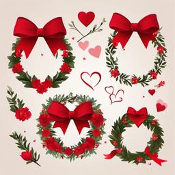 February clipart - Valentine's Day wreath with red bows  color,minimalist,vector clipart