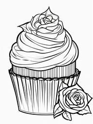 Cake Coloring Pages - Frosted cupcake with a rose decoration  simple coloring pages