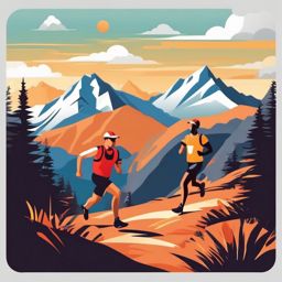 Mountain Ultra Running Clipart - Ultra runners conquering mountainous trails.  color vector clipart, minimal style