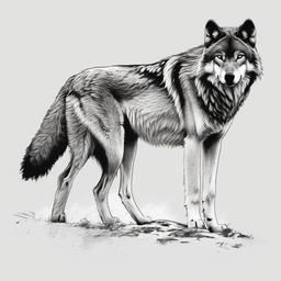 drawing of a wolf in tundra  minimal rough sketch scribbles,doodles,black and white