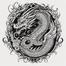 Large Dragon Temporary Tattoo - Temporary tattoo featuring a large and intricate dragon design.  simple color tattoo,minimalist,white background