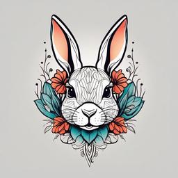 cute rabbit tattoo  minimalist color tattoo, vector