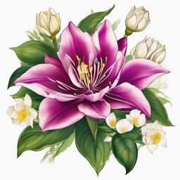 Birth Flower Tattoos July-Expressing the vibrant energy of July with tattoos featuring the birth flowers, larkspur and water lily, symbolizing love and purity.  simple vector color tattoo