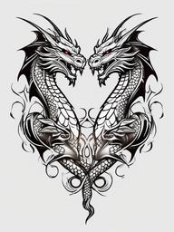 Two Headed Dragon Tattoo - Tattoo featuring a dragon with two heads.  simple color tattoo,minimalist,white background