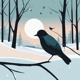 Winter Birdwatching clipart - Birdwatching in a winter forest, ,vector color clipart,minimal