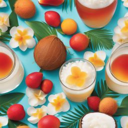 coconut and lychee jelly, a tropical treat, relished on a serene island beach. 