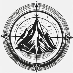 Mountain Compass Tattoo - Compass tattoo with mountain elements.  simple vector tattoo,minimalist,white background