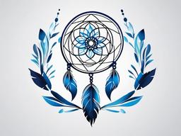 Blue Dreamcatcher Tattoo - Tattoo featuring a dream catcher with blue elements.  simple vector tattoo,minimalist,white background