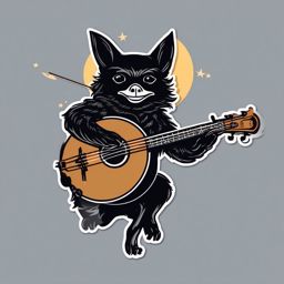 Banjo-playing Bat sticker- Nocturnal String Serenade, , sticker vector art, minimalist design