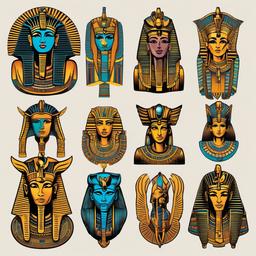 Egyptian Gods and Goddesses Tattoos-Bold and dynamic tattoos featuring various Egyptian gods and goddesses, capturing the rich mythology of ancient Egypt.  simple color vector tattoo