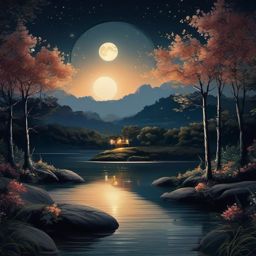 Moon Wallpapers - Tranquil Moonlit Night  wallpaper style, intricate details, patterns, splash art, light colors