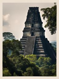 mayan pyramids, with intricate carvings, rise above the rainforests of tikal, guatemala. 