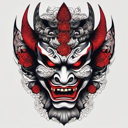 japanese demon mask tattoo designs  simple color tattoo,white background,minimal