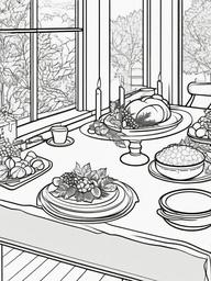 Decorated Table Coloring Pages - Setting the Scene for Thanksgiving  minimal black outline printable sheet, coloring page