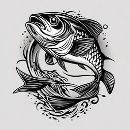 Cool Fishing Tattoos-Bold and dynamic tattoos featuring cool fishing designs, perfect for those who enjoy the excitement and skill of fishing.  simple color vector tattoo