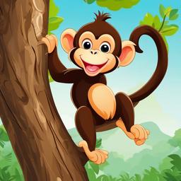 Monkey cartoon - playful, tree-climbing animal with a tail  