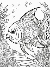 Fish Coloring Pages - Fish exploring a shipwreck in the ocean  simple coloring pages