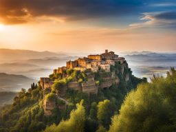 enigmatic civita di bagnoregio - create an artwork that captures the enigma of civita di bagnoregio, the 'dying town,' perched on a hilltop. 