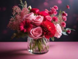 Valentines Day background - Bouquet of mixed pink and red flowers in a glass vase  aesthetic background wallpaper