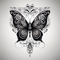 Butterfly with tribal patterns tattoo. Cultural connection in art.  minimalist black white tattoo style