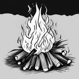 drawing of flames during a bonfire  minimal rough sketch scribbles,doodles,black and white