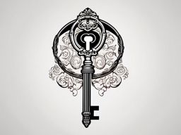 Key Tattoo - A vintage key tattoo unlocking secrets  few color tattoo design, simple line art, design clean white background