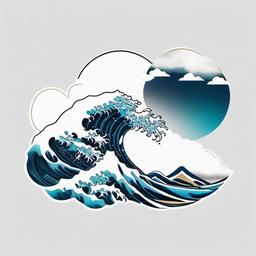 japanese wave and cloud tattoo  simple color tattoo,white background,minimal