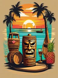 Tiki Bar Paradise - Transport your tee to a tropical tiki bar paradise with your design. , vector art, splash art, retro t shirt design