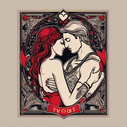 Lovers Card Tattoo-Bold and artistic tattoo featuring the Lovers tarot card, capturing themes of love and relationships.  simple color vector tattoo