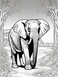 Elephant Coloring Pages - Large Trunked Gentle Giant  black outline printable coloring page