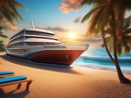 Beachside sunset cruises close shot perspective view, photo realistic background, hyper detail, high resolution