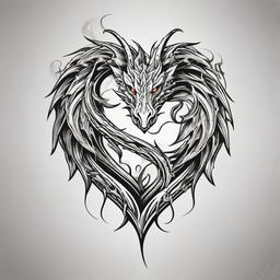 Dragon Heart Tattoo - Romantic tattoo featuring a dragon intertwined with a heart.  simple color tattoo,minimalist,white background