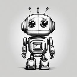 drawing of a cute robot  minimal rough sketch scribbles,doodles,black and white