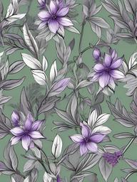 Floral Sage - Silvery green leaves with purple blooms.  outling,coloring pages,black and white