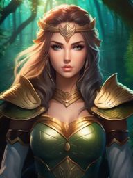 Warrior princess in a mystical forest.  front facing ,centered portrait shot, cute anime color style, pfp, full face visible