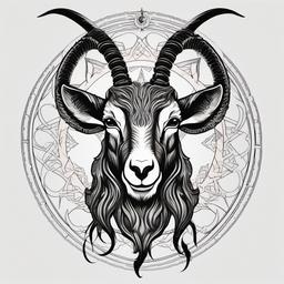 Goat Satan Tattoo - A tattoo featuring a goat in a representation associated with satanic symbolism.  simple color tattoo design,white background