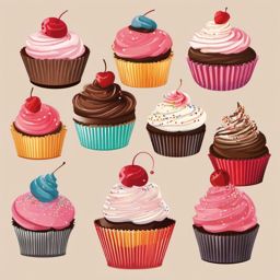 Birthday Cupcakes clipart - Delicious birthday cupcakes, ,vector color clipart,minimal