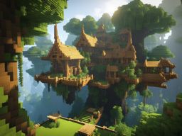 elven treetop city among ancient trees - minecraft house design ideas 