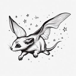 Sugarglider Tattoo - Cute sugarglider gliding through the night sky  few color tattoo design, simple line art, design clean white background