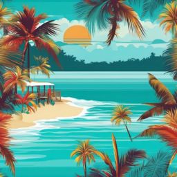 Beach Wallpaper - Tropical Beach Paradise with Turquoise Waters wallpaper splash art, vibrant colors, intricate patterns