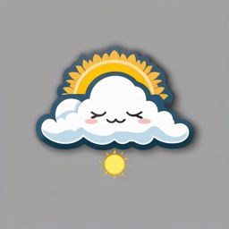 Cloud and Sun Sticker - Sun behind a fluffy cloud, ,vector color sticker art,minimal