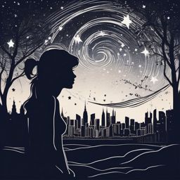 Starry Night Skyline - Gaze at the stars and contemplate your destiny with a tattoo featuring a night skyline.  outline color tattoo,minimal,white background